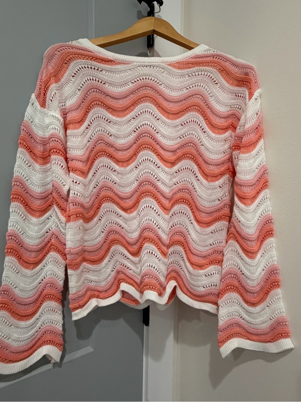 Women's White, Coral, Pink Open-Knit Wave top medium